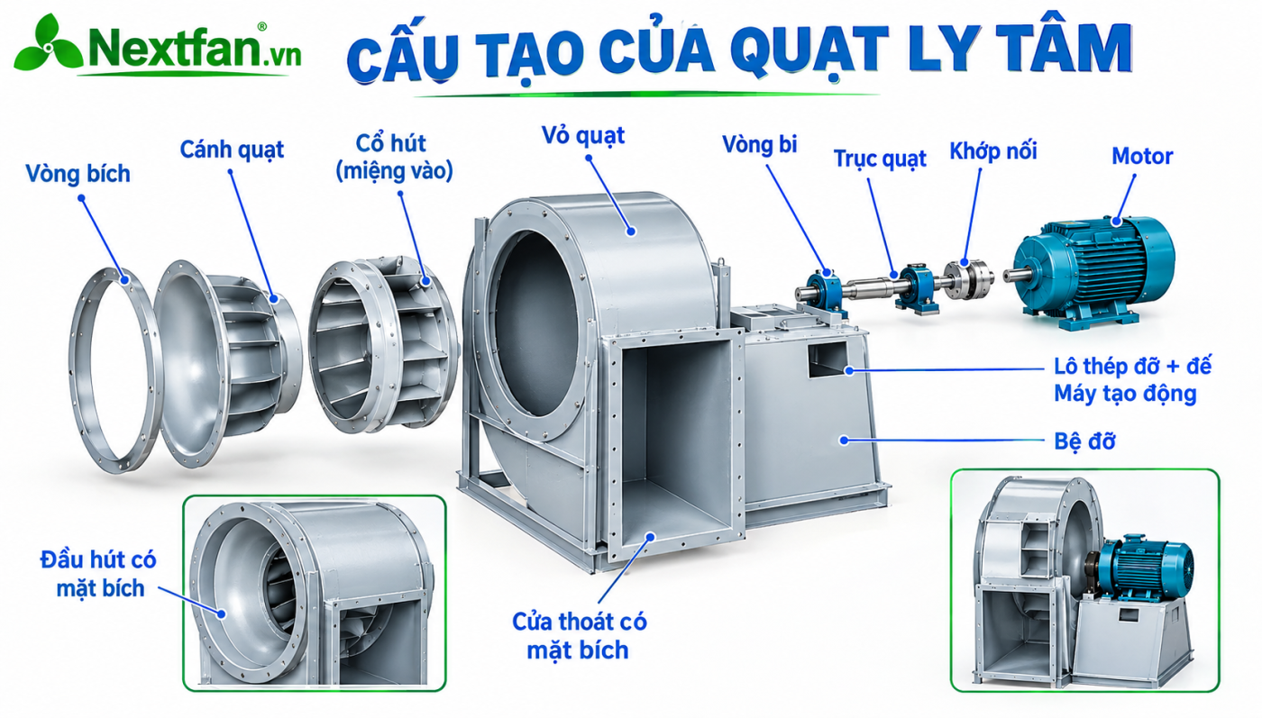 Quạt ly tâm hút bụi C6-46C 6 Cấu tạo quạt ly tâm hút bụi C6-46C Nextfan
