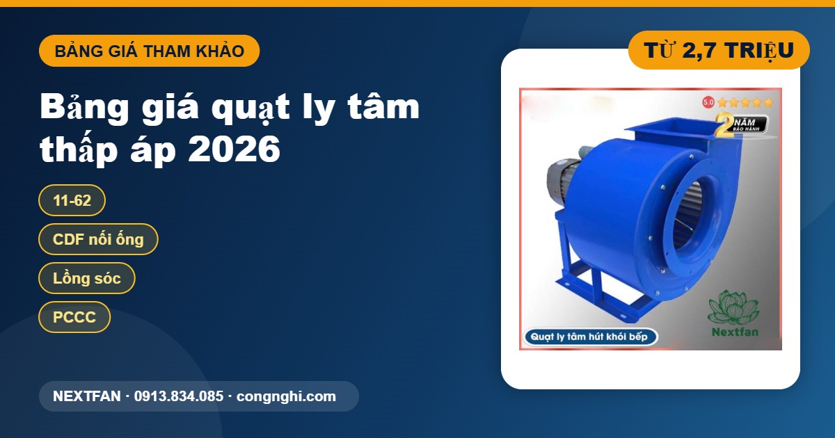 Bảng giá quạt ly tâm thấp áp Nextfan