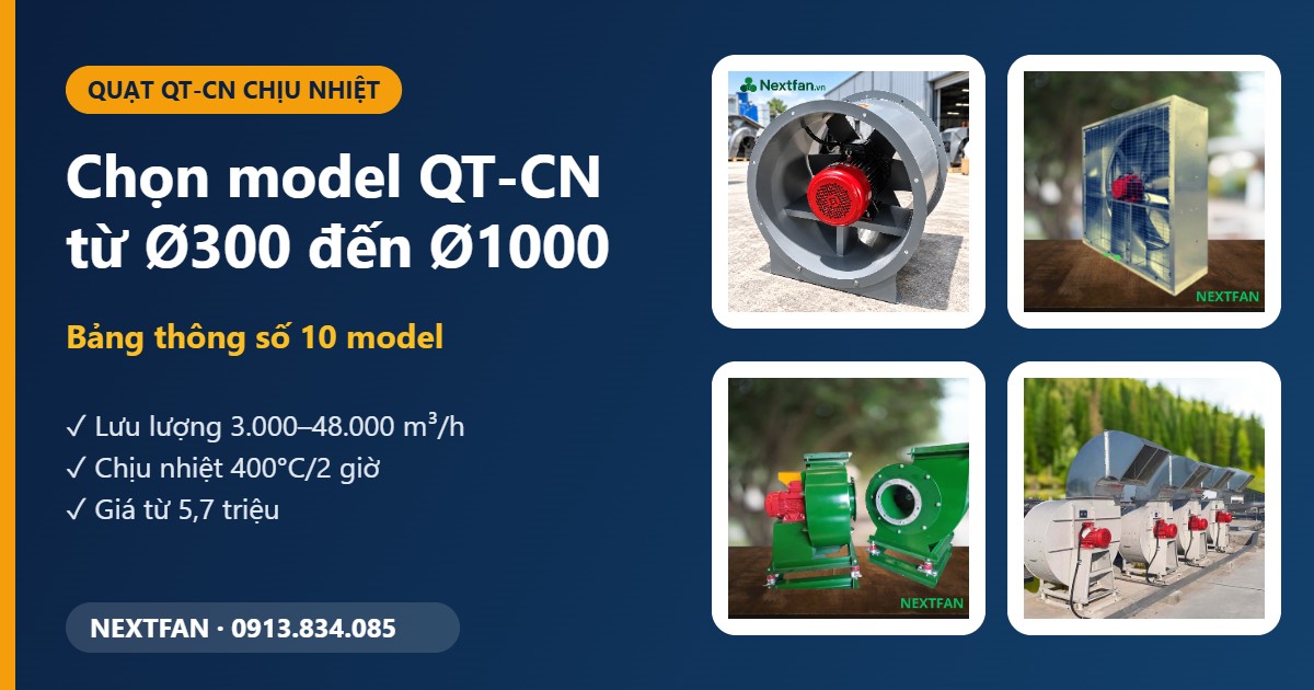 Chọn model quạt hút khói QT-CN từ Ø300 đến Ø1000: bảng thông số và cách chọn 1 Chọn model quạt hút khói QT-CN từ Ø300 đến Ø1000: bảng thông số và cách chọn