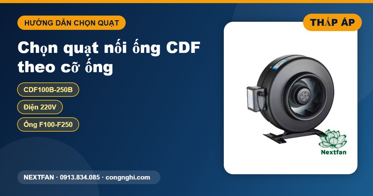 Quạt hút ly tâm nối ống CDF: chọn size theo cỡ ống và lưu lượng 1 Chọn quạt hút ly tâm nối ống CDF theo cỡ ống