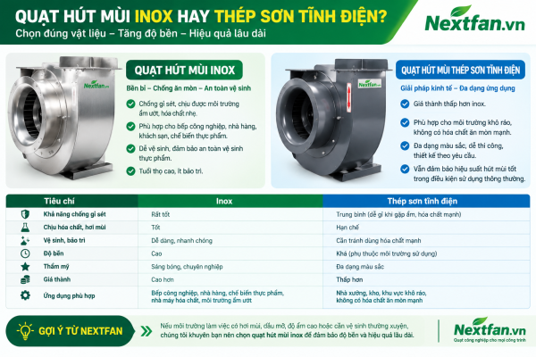quạt hút mùi thép hay sươn tĩnh điện