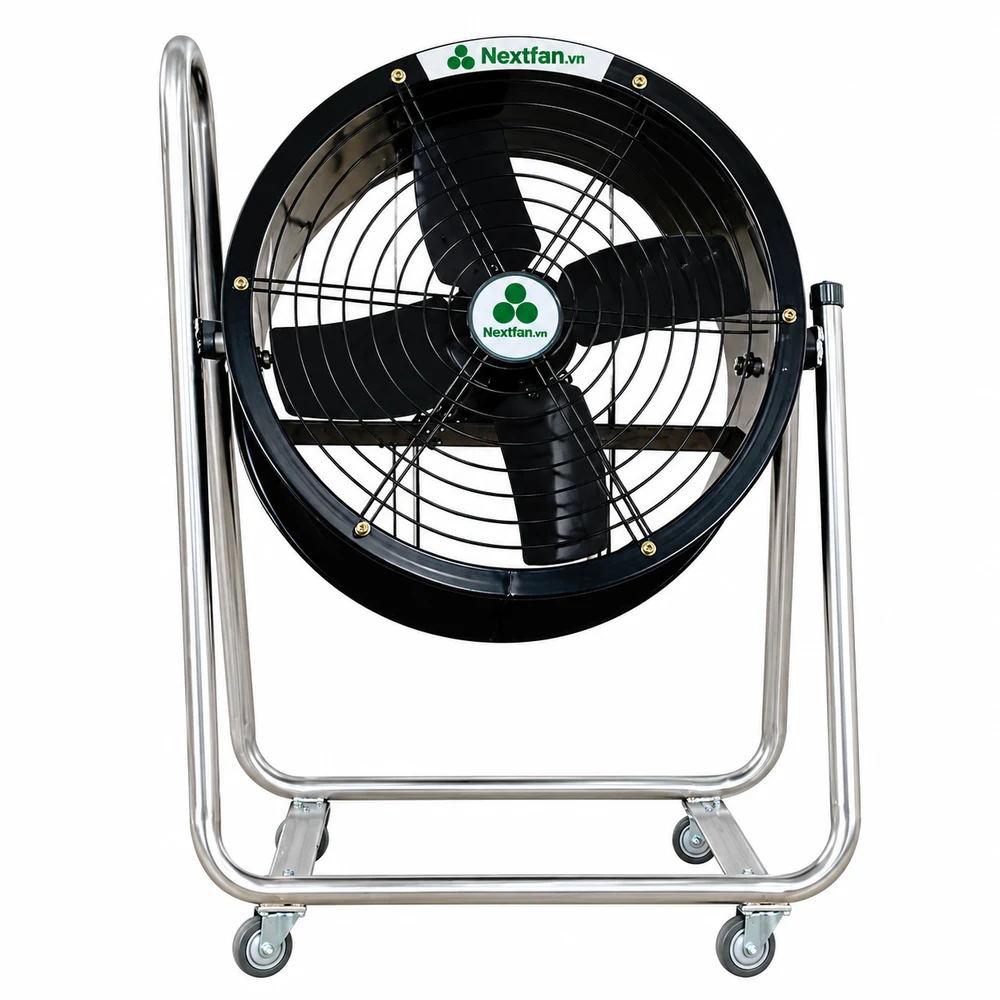 Quạt thông gió di động FA-C1 3 Quạt thông gió di động FA-C1 Nextfan: vỏ tròn sơn đen, lưới bảo vệ, khung ống có 4 bánh xe