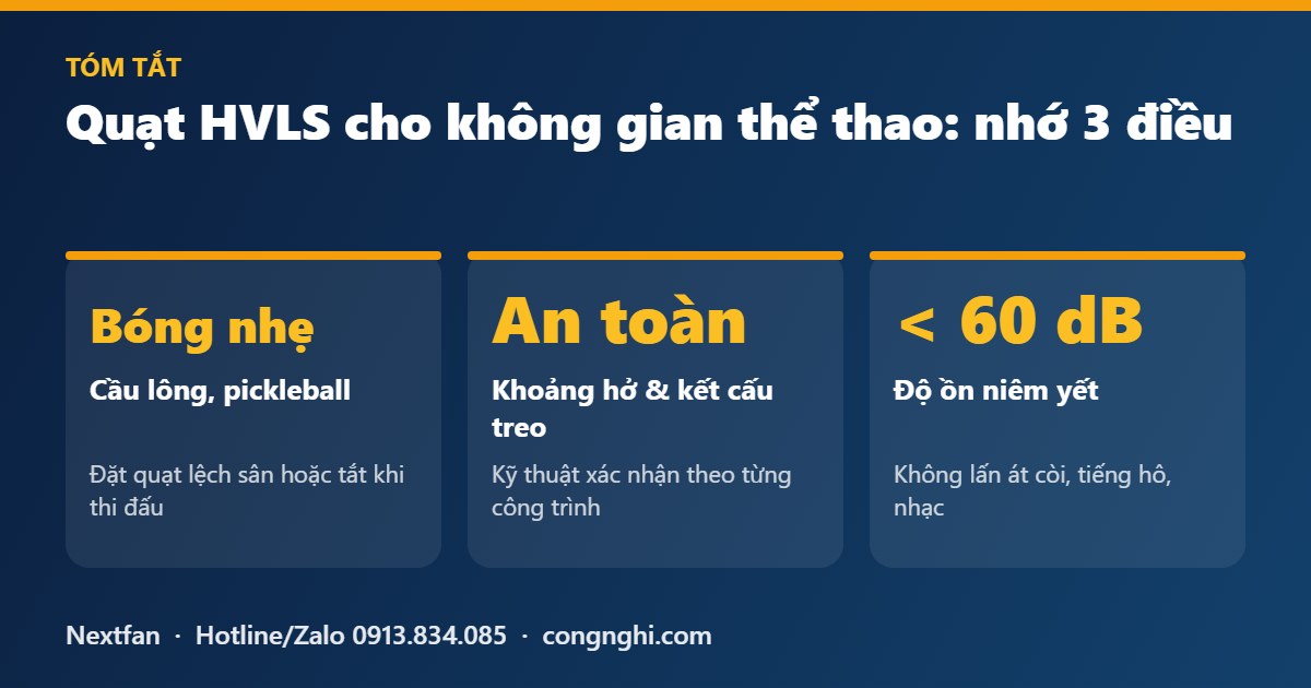 Lưu ý khi lắp quạt trần HVLS cho nhà thi đấu, phòng gym, sân pickleball